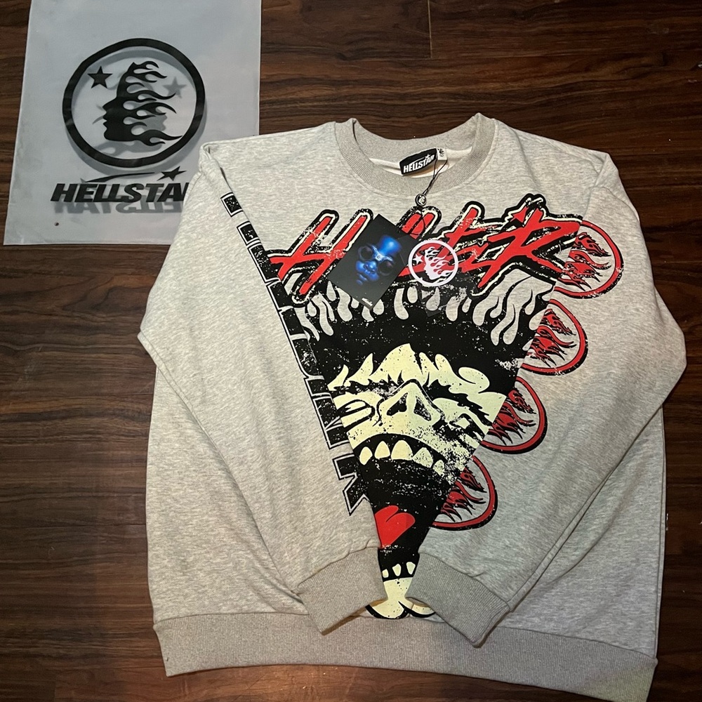 Hellstar Graphic Sweatshirt - Light Gray with Red Accent